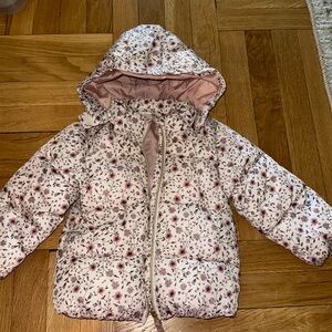 Floral H&M winter coat. Zip up with removable hood